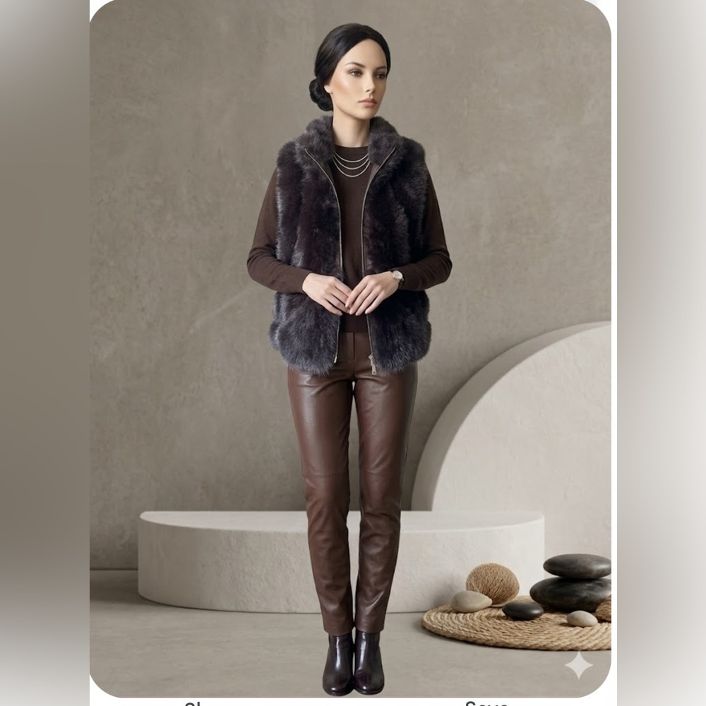 NWT Adrienne Landau Brown Chocolate Faux Fur Zip-Up Vest fully lined Size S - Picture 2 of 11